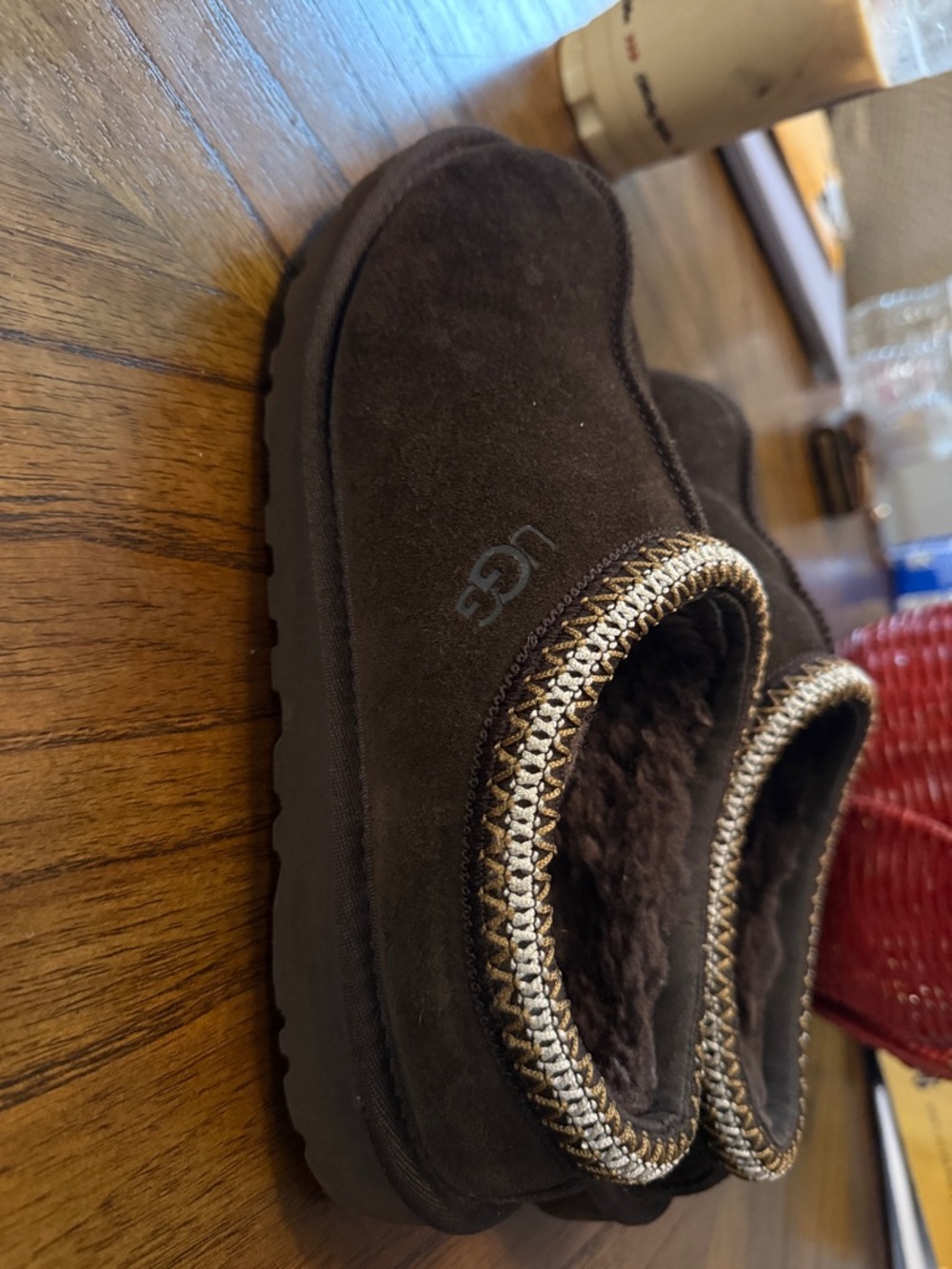 UGG Men's Dark Brown Suede Slip-On Loafers with Braided Trim - Picture 2 of 3